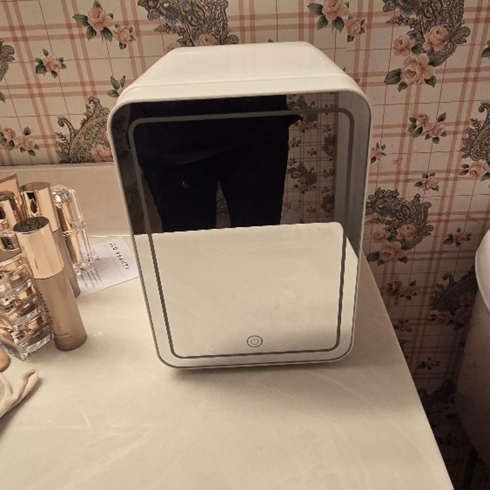 Modern White LED Vanity makeup fridge.